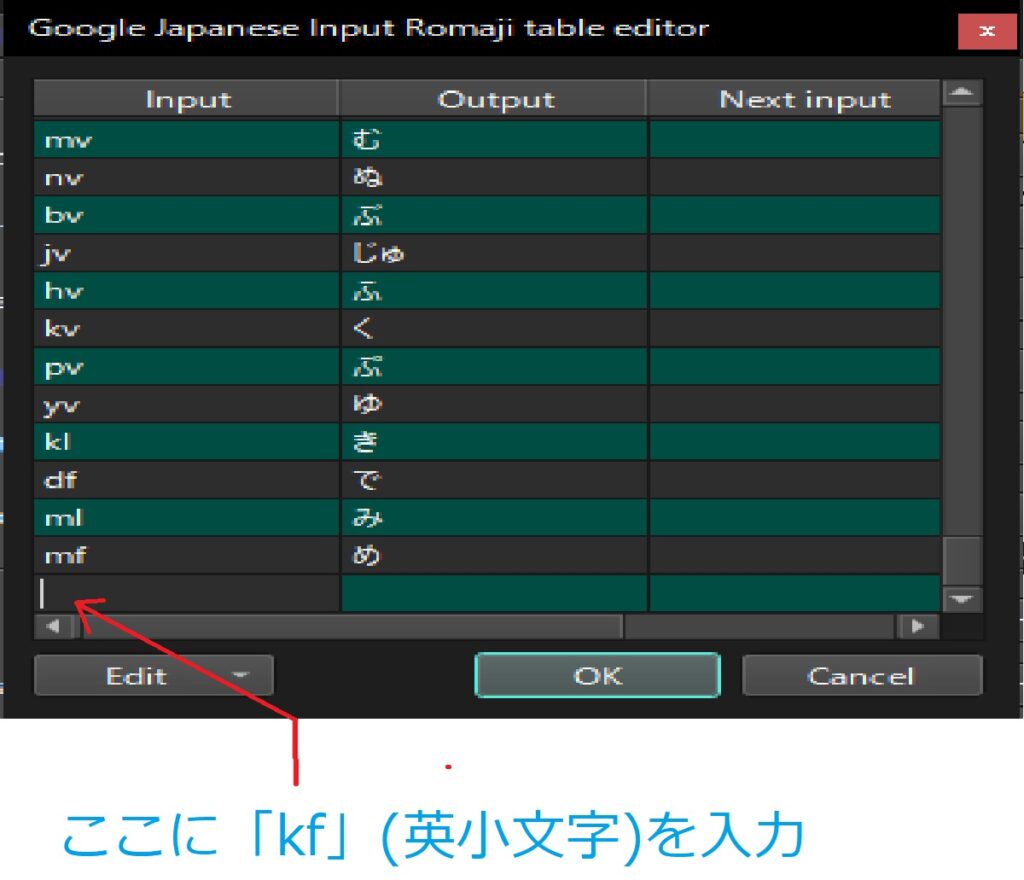 ローマ字テーブル登録その6